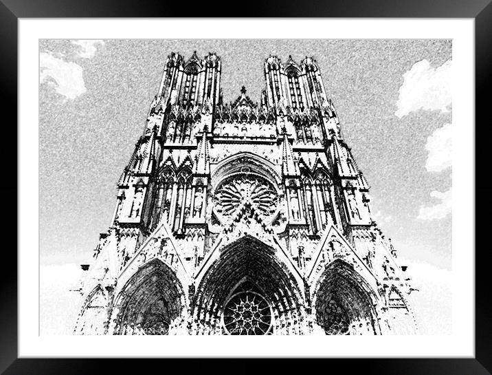 Sketch of Notre-Dame de Reims Framed Mounted Print by Ann Biddlecombe