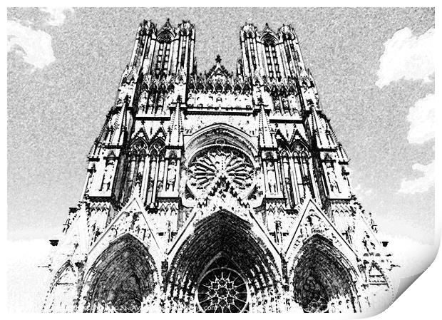 Sketch of Notre-Dame de Reims Print by Ann Biddlecombe