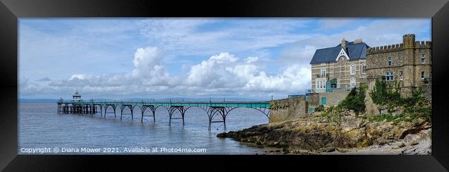 Clevedon Pier Panoramic Framed Print by Diana Mower
