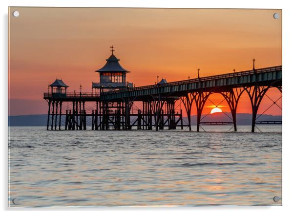 Clevedon Pier at sunset Acrylic by Rory Hailes