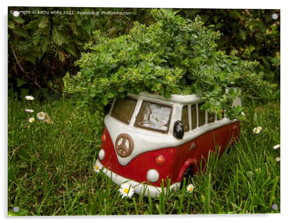 my little volkswagen caravanette Acrylic by kathy white