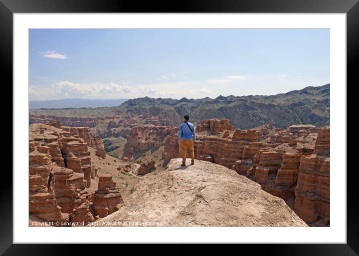 Man in front of canyon Framed Mounted Print by Lensw0rld 