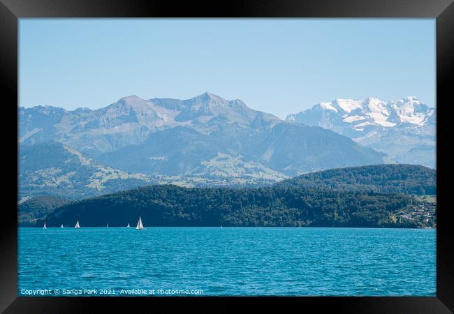 Swiss Thun lake and alps mountain Framed Print by Sanga Park