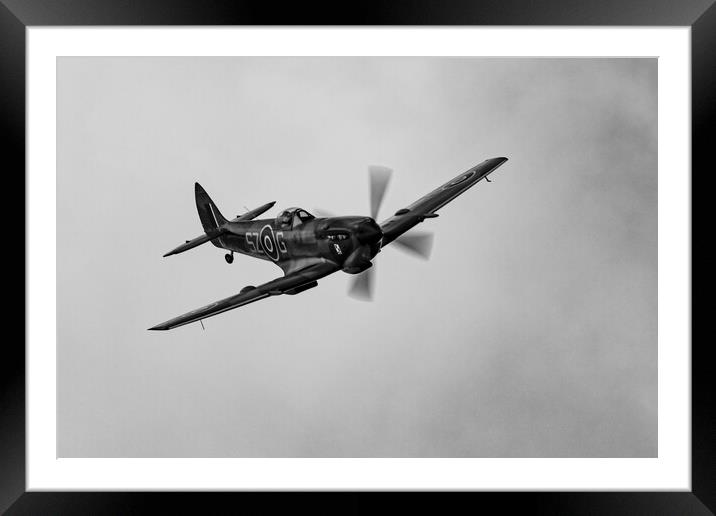 Spitfire TE311 Mono Framed Mounted Print by J Biggadike