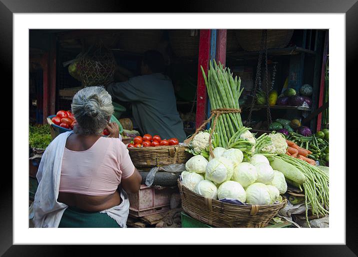 vegetable selling at Palayam Market, Trivandrum Framed Mounted Print by Hassan Najmy
