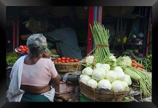vegetable selling at Palayam Market, Trivandrum Framed Print by Hassan Najmy