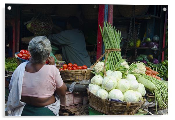 vegetable selling at Palayam Market, Trivandrum Acrylic by Hassan Najmy