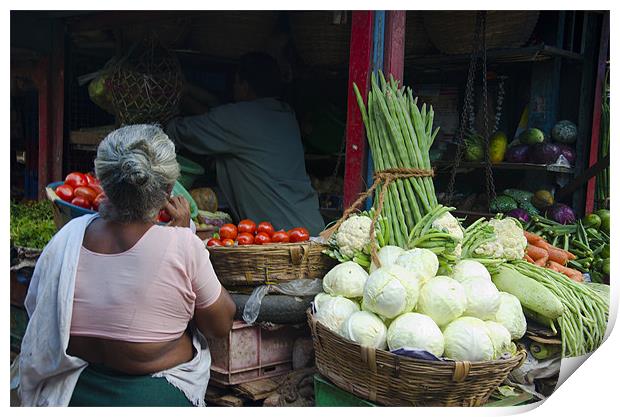 vegetable selling at Palayam Market, Trivandrum Print by Hassan Najmy