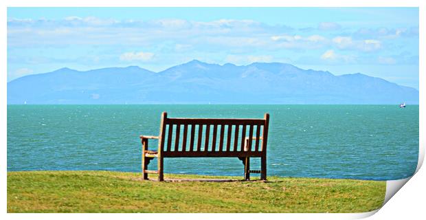 Arran mountain view from Troon bench Print by Allan Durward Photography