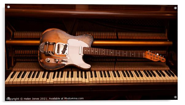 Vintage Fender Telecaster electric guitar on piano Acrylic by Helen Jones