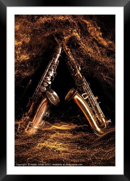 Alto Saxophones low light slow shutter speed light trails Framed Mounted Print by Helen Jones