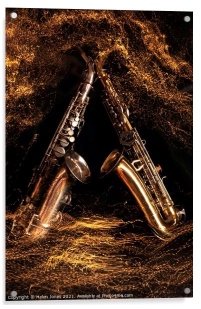 Alto Saxophones low light slow shutter speed light trails Acrylic by Helen Jones