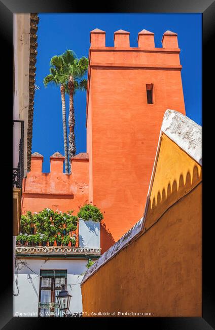 Red Tower Alcazar Royal Palace Seville Spain Framed Print by William Perry