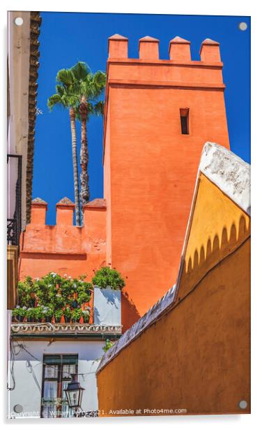 Red Tower Alcazar Royal Palace Seville Spain Acrylic by William Perry