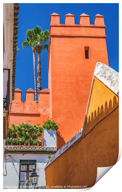 Red Tower Alcazar Royal Palace Seville Spain Print by William Perry