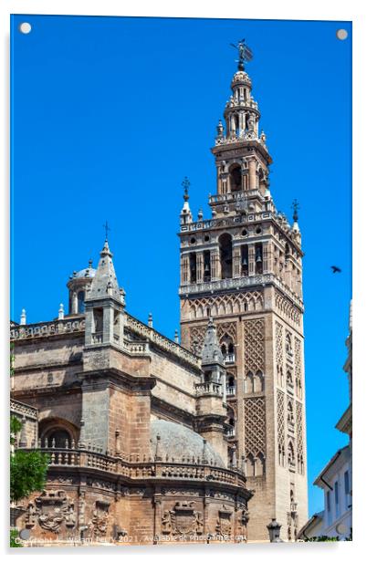 Giralda Bell Tower Seville Cathedral Spain Acrylic by William Perry