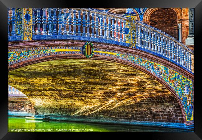 Tiled Bridge Plaza de Espana Spain Square Seville Spain Framed Print by William Perry