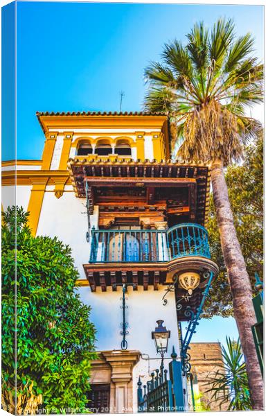 Colorful Building Balcony Santa Cruz Garden District Seville Spa Canvas Print by William Perry