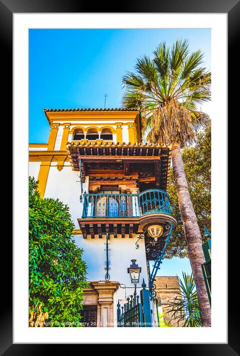 Colorful Building Balcony Santa Cruz Garden District Seville Spa Framed Mounted Print by William Perry