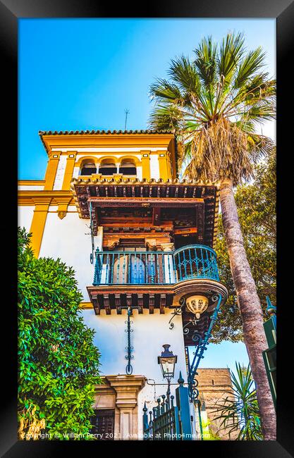 Colorful Building Balcony Santa Cruz Garden District Seville Spa Framed Print by William Perry