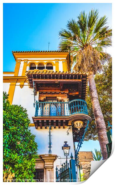 Colorful Building Balcony Santa Cruz Garden District Seville Spa Print by William Perry