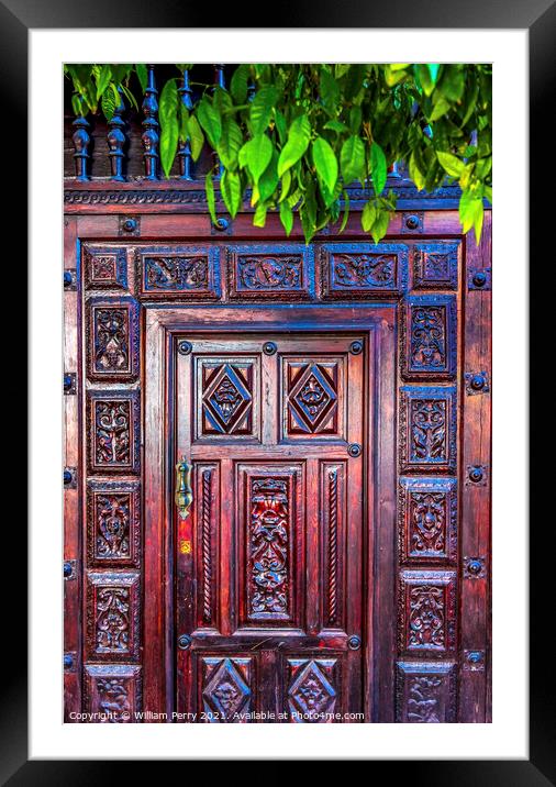 Colorful Wooden Door Santa Cruz Garden District Seville Spain Framed Mounted Print by William Perry
