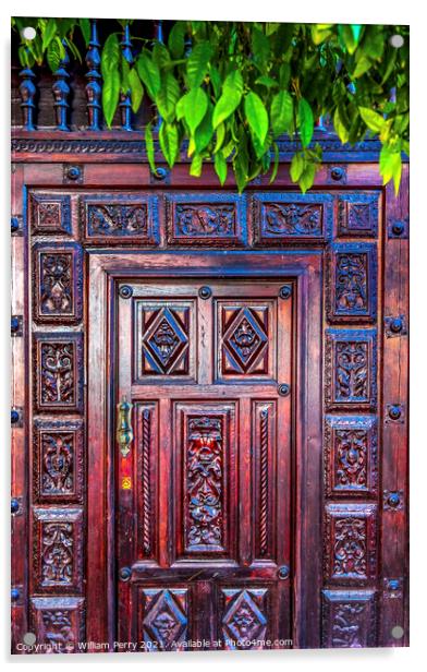Colorful Wooden Door Santa Cruz Garden District Seville Spain Acrylic by William Perry