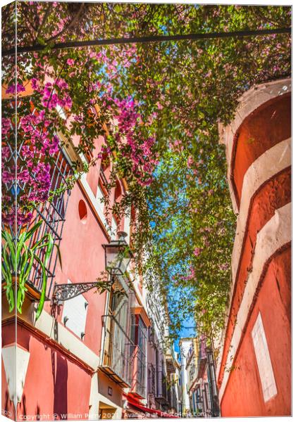 Colorful Building Flowers Santa Cruz Garden District Seville Spa Canvas Print by William Perry