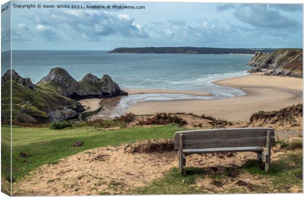 Gower Three Cliffs Bay Canvas Print by Kevin White