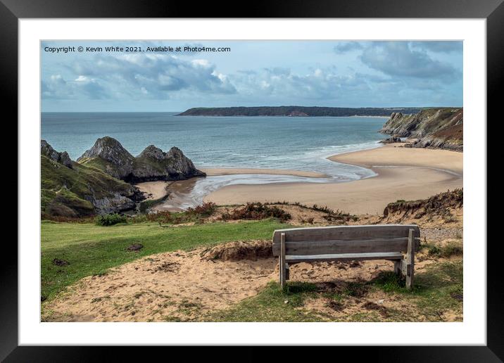 Gower Three Cliffs Bay Framed Mounted Print by Kevin White