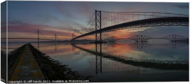 Forth Bridges at sunrise. Canvas Print by Scotland's Scenery