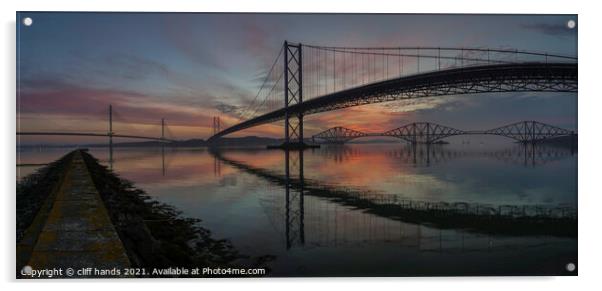 Forth Bridges at sunrise. Acrylic by Scotland's Scenery