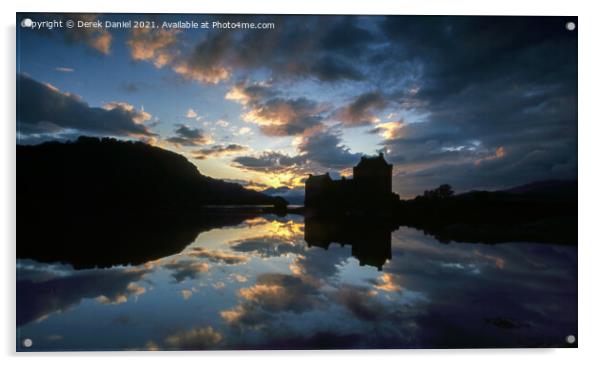 Majestic Sunset at Eilean Donan Castle Acrylic by Derek Daniel