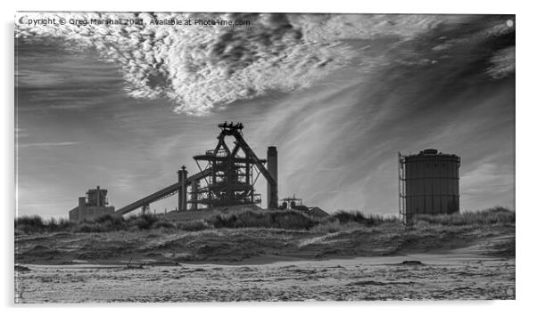 Redcar Steelworks Blast Furnace Black and white Acrylic by Greg Marshall