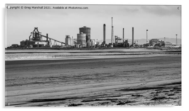 Redcar Steelworks from The North Gare Teesside - M Acrylic by Greg Marshall