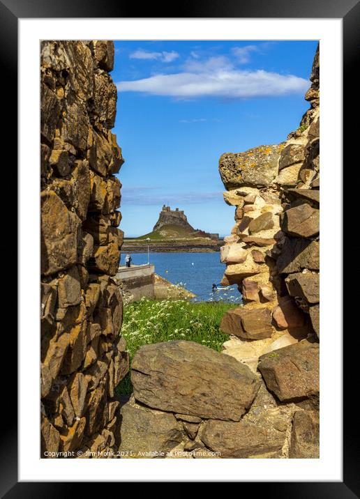 Lindisfarne Castle through the wall Framed Mounted Print by Jim Monk
