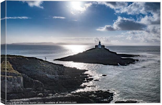 Mumbles Lighthouse, and the Gower Coast. Canvas Print by Chris North