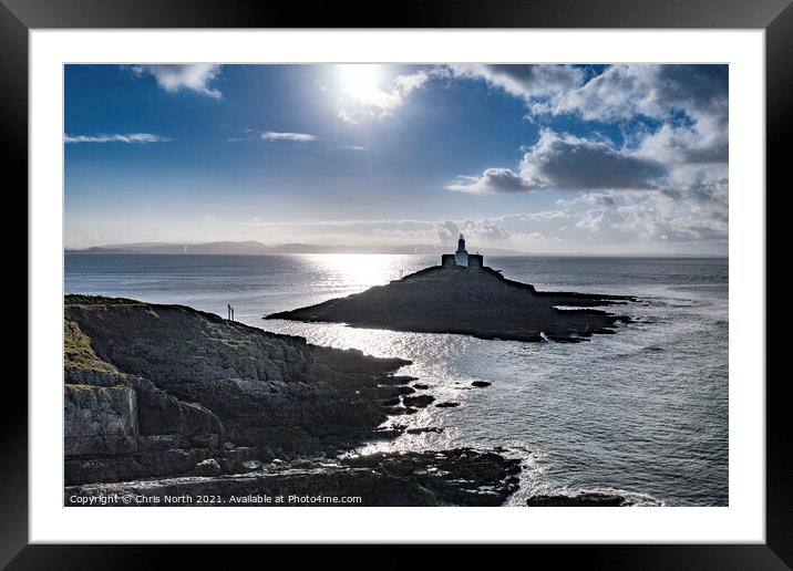 Mumbles Lighthouse, and the Gower Coast. Framed Mounted Print by Chris North