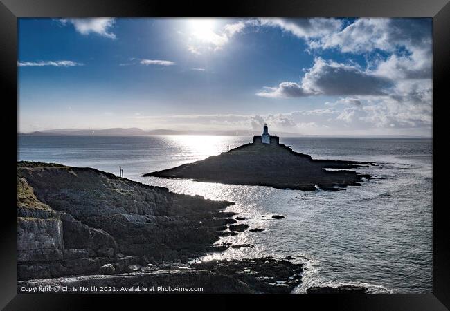 Mumbles Lighthouse, and the Gower Coast. Framed Print by Chris North