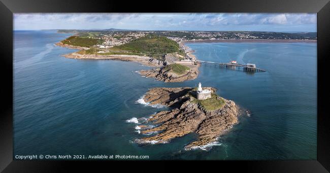 Mumbles Lighthouse, annd the Gower Coast. Framed Print by Chris North