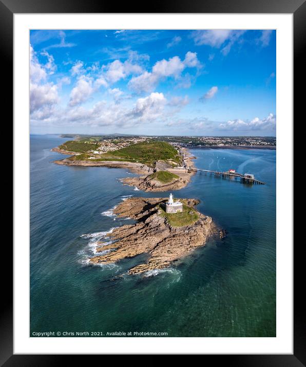 Mumbles Lighthouse, annd the Gower Coast. Framed Mounted Print by Chris North