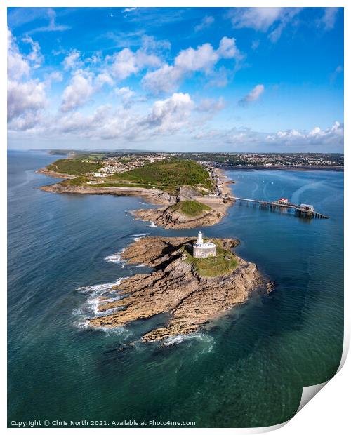 Mumbles Lighthouse, annd the Gower Coast. Print by Chris North