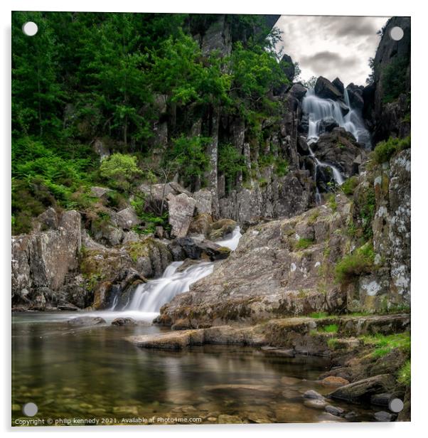 The Hidden Falls of Llyn Ogwen Acrylic by philip kennedy