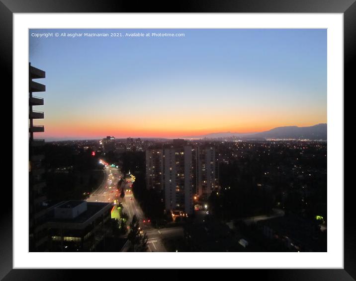 Sunset over the city of Burnaby, Framed Mounted Print by Ali asghar Mazinanian