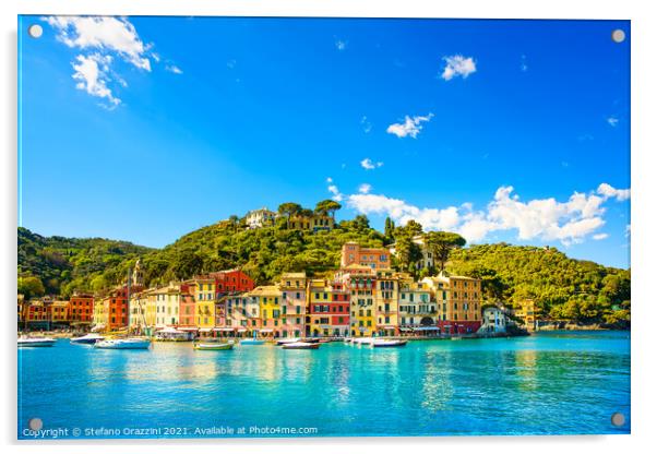Portofino Panoramic View. Liguria, Italy Acrylic by Stefano Orazzini