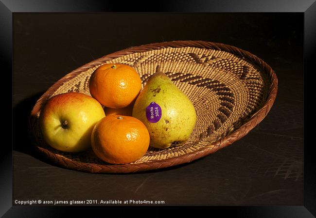 fruit basket still life Framed Print by aron james glasser
