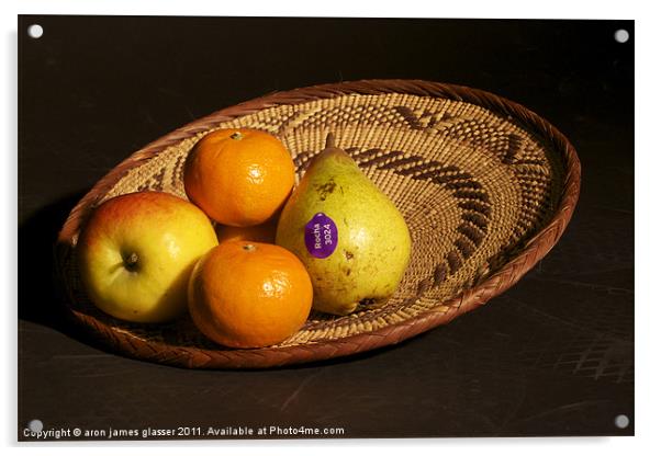 fruit basket still life Acrylic by aron james glasser