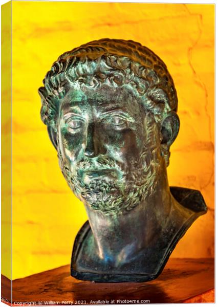 Ancient Bust Roman Emperor Hadrian Italica Seville Andalusia Spa Canvas Print by William Perry