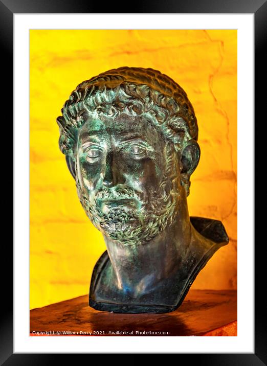 Ancient Bust Roman Emperor Hadrian Italica Seville Andalusia Spa Framed Mounted Print by William Perry