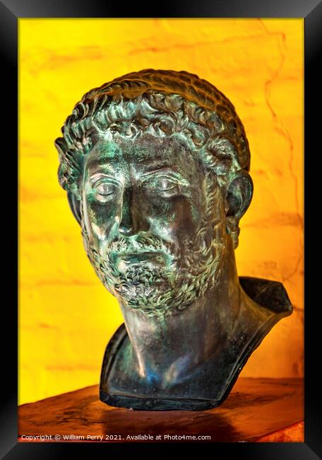 Ancient Bust Roman Emperor Hadrian Italica Seville Andalusia Spa Framed Print by William Perry